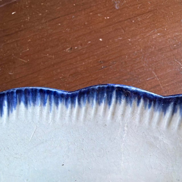 Blue Large Antique Pearlware Blue Feather Edge Platter For Sale - Image 8 of 17