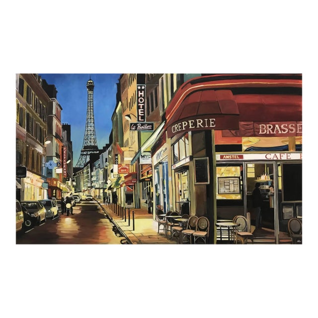 Limited Edition Print of Paris Café With Eiffel Tower France by British Artist Angela Wakefield For Sale