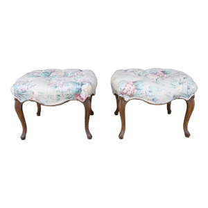 Floral Tufted Upholstered Stools/Pair