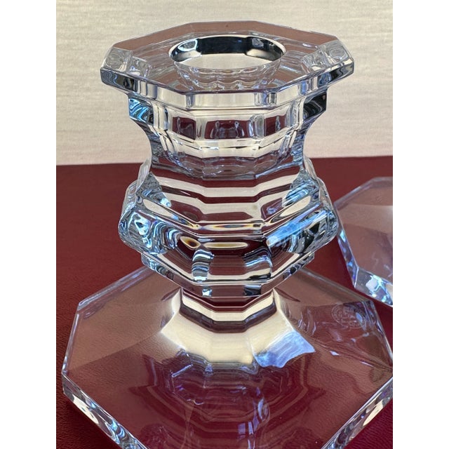Glass Pair of Baccarat Crystal Candlesticks – Regency Louis XV Style, With Original Box For Sale - Image 7 of 11