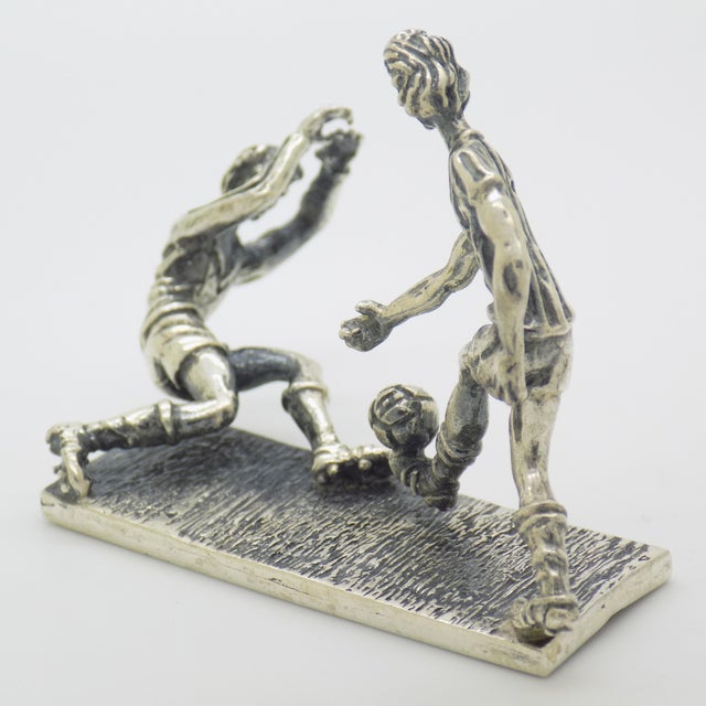 Metal Vintage Italian Penalty Kick Soccer Scene Figurine in Sterling Silver 925, Arezzo, 1980s For Sale - Image 7 of 13