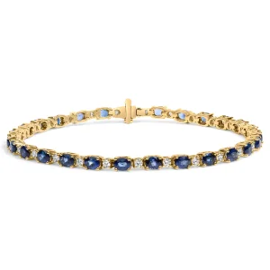 18K Yellow Gold 3/4 Cttw Diamond and 5 1/3 Cttw Oval Blue Sapphire Alternating Link Bracelet (G-H Co
