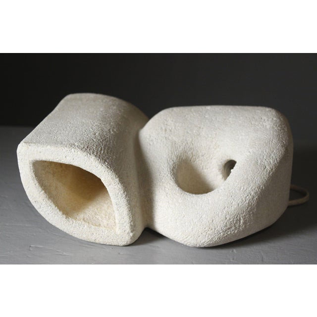 Mid-Century Modern Brutalist Carved Stone Lamp with Vase, 1970s For Sale - Image 10 of 13