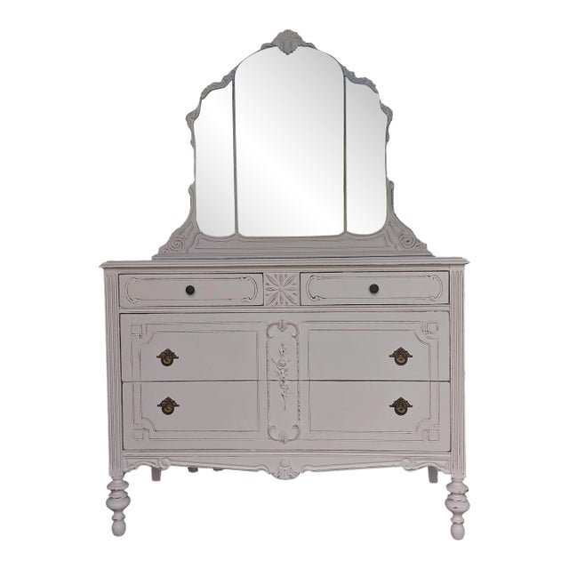 Vintage Pink Dresser With Detachable Mirror For Sale