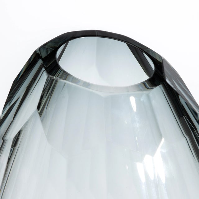 Gray Hand Blown Murano Barrel Vase Grey Xxl With a Side Cut For Sale - Image 8 of 10
