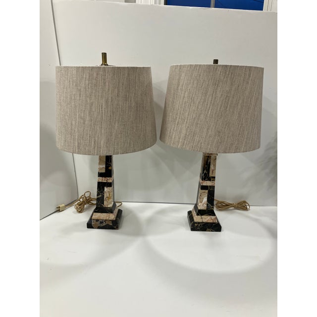 Pair of 1930s Inlay Marble Lamps For Sale - Image 4 of 9