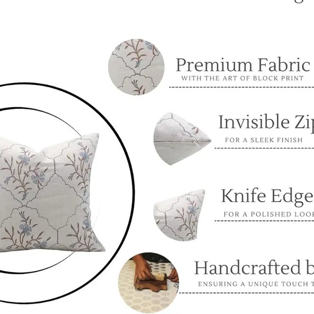 Fabdivine Handmade Block Printed Cushion Cover 12x20 Inch Pure Linen- Vidhya For Sale - Image 4 of 4