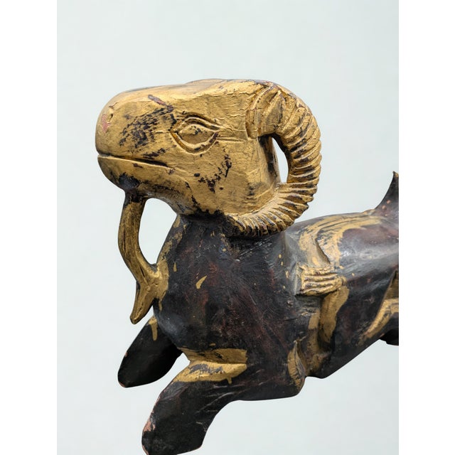 Wood 1950s Artisan Crafted Egyptian Revival Two-Headed Ram Sculpture For Sale - Image 7 of 15