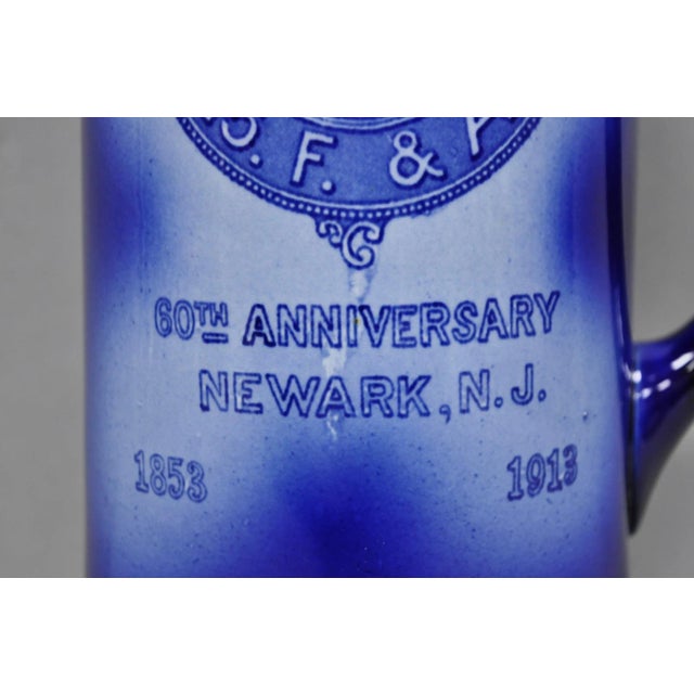 Mid 20th Century Antique 1913 60th Anni Northern Lodge No. 25 Masonic Cobalt Blue Ceramic Pitcher For Sale - Image 5 of 16