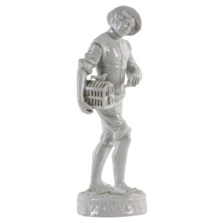 Sculpture Young Boy with Case in White Porcelain, 1800s For Sale