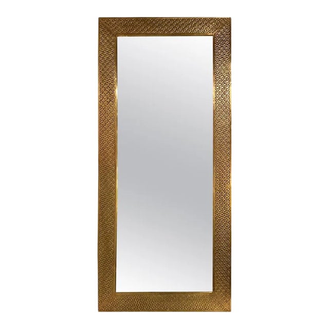 Modern Brass Floor or Console Mirror Hand Hammered Diamond Riveted