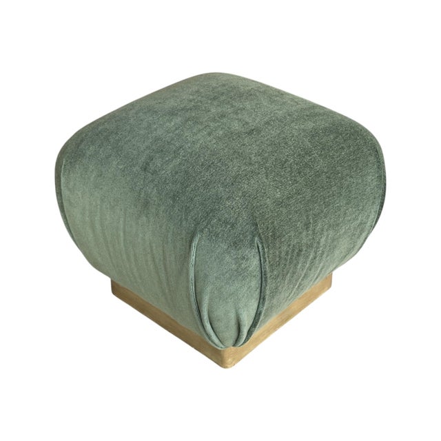 1970’s Hollywood Regency Karl Springer Style Poufs Stools in Green Mohair - A Pair For Sale In Los Angeles - Image 6 of 13
