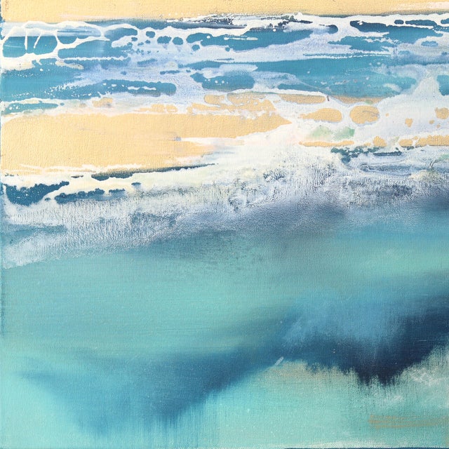 Textile Sail Away - Large Original Coastal Oceanscape Painting on Canvas With Gold Leaf by Charlotte Elizabeth For Sale - Image 7 of 9