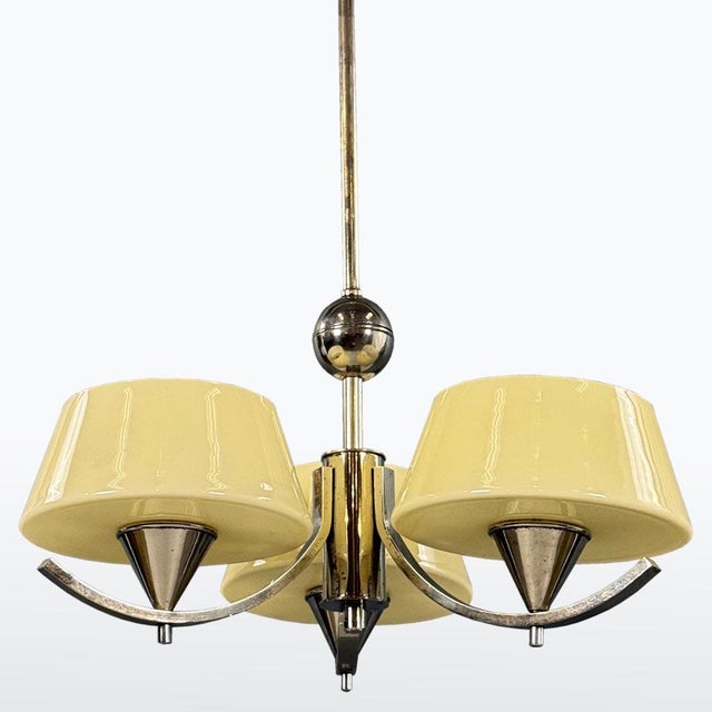 Art Deco Chrome Chandelier with Glass Shades, 1930s For Sale - Image 3 of 9