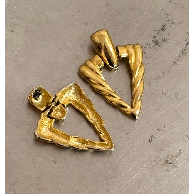 1990s oversized gold-tone metal triangular earrings. Excellent condition.