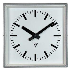 Industrial Grey Square Wall Clock from Pragotron, 1980s