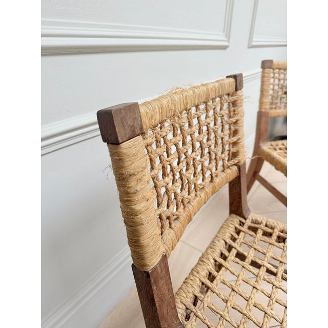 1950s Mid-Century French Woven Abaca and Oak Side Chairs attributed to Adrien Audoux & Frida Minet, 1950s, Set of 2 For Sale - Image 5 of 12