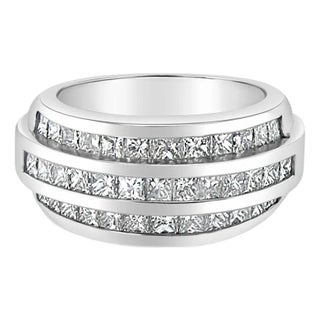 Three Row Princess Cut Diamond Statement Ring 2.22cttw 14k White Gold, Size 6.5 For Sale