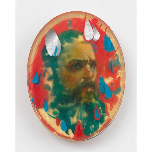 Razor's Edge by Marc Scheff | Oil and mixed media featuring a man's face with colorful accents For Sale