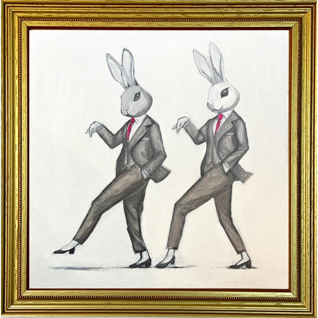 Whimsical Original Oil Painting of Two Dancing Bunnies by Max and Alma For Sale In Denver - Image 6 of 6