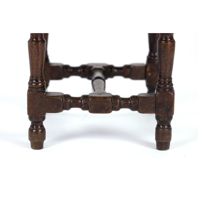 Wood English Oak Square Stool With Turned Legs and H-Stretcher, Circa 1890 For Sale - Image 7 of 11