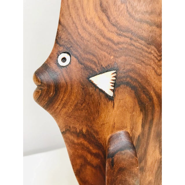 Wood Mid-Century Modern Large Carved Burlwood Angelfish Mother of Pearl For Sale - Image 7 of 8