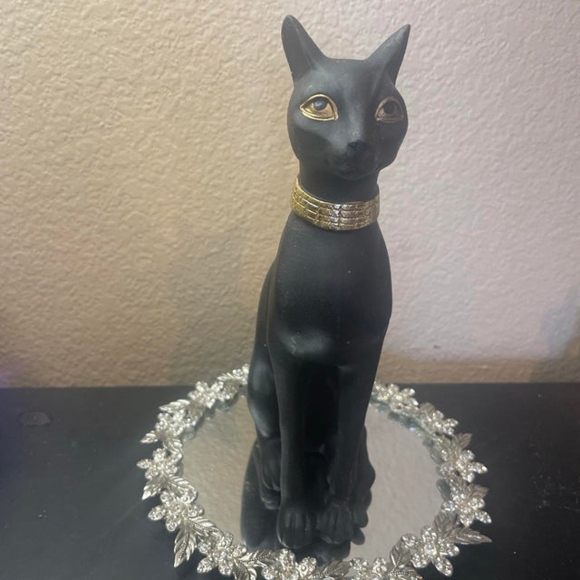 1970s Black & Gold Ceramic 8.5” Egyptian Bastet Cat Sculpture For Sale - Image 5 of 7
