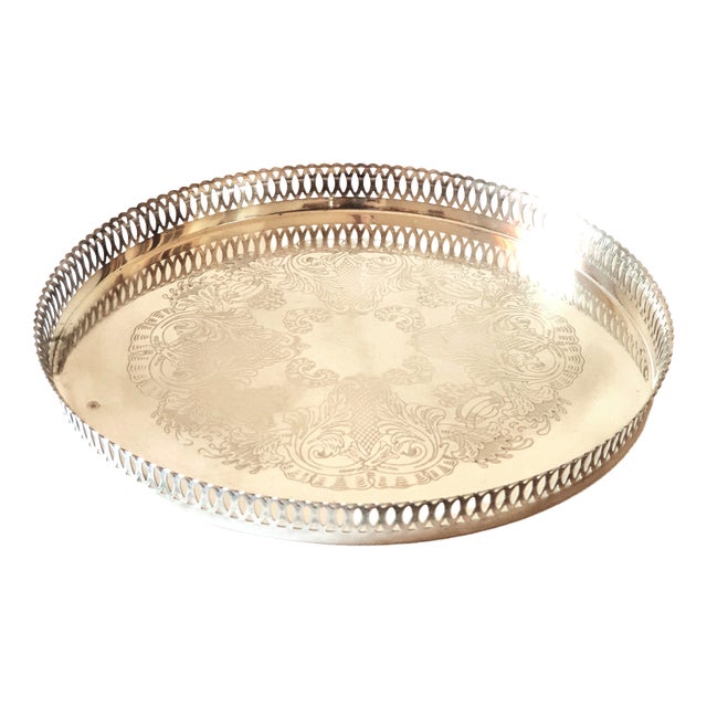 Vintage Silver-Plated Metal Tray, 1960s For Sale