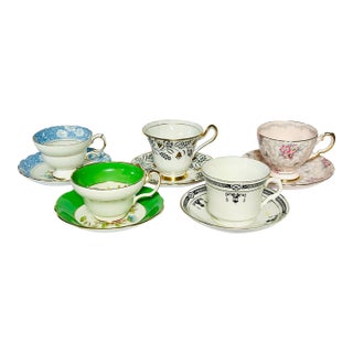 5 English Cups and Saucers For Sale