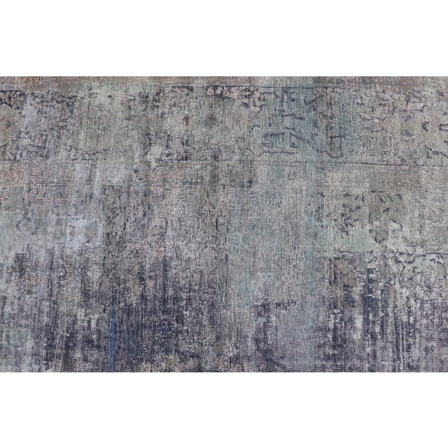 Distressed Vintage Persian Rug With Abstract Design in Blue, Green & Gray & White For Sale - Image 11 of 17