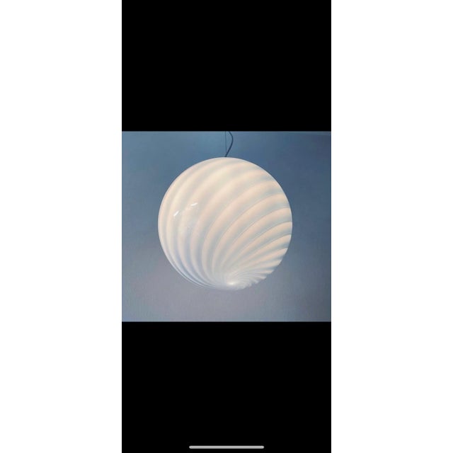 Glass Contemporary Blue and Milky-White Sphere Pendant in Murano Glass For Sale - Image 7 of 8