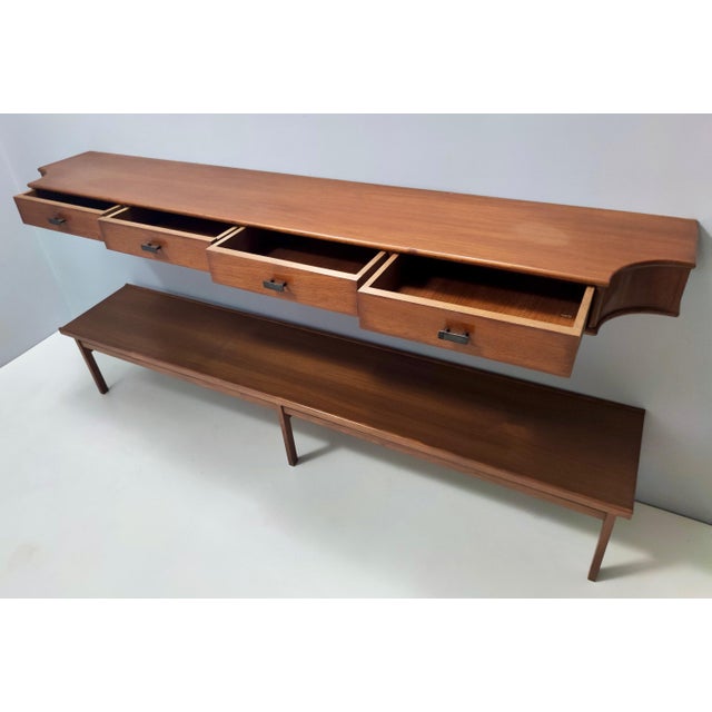 Vintage Entryway Set of Wall Mirror, Walnut Console and Bench, Italy, 1959, Set of 3 For Sale - Image 16 of 18
