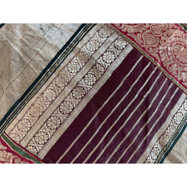 One-of-a-Kind Indian Silk Sari Pillow, Metallic Zari Embroidery, 1980 For Sale - Image 9 of 10