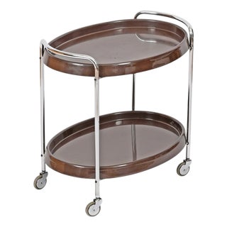 Mid-Century Italian Oval Bar Cart in Chrome and Brown ABS, 1970s For Sale