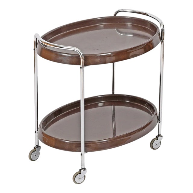 Mid-Century Italian Oval Bar Cart in Chrome and Brown ABS, 1970s For Sale