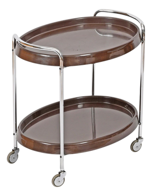 Mid-Century Italian Oval Bar Cart in Chrome and Brown ABS, 1970s