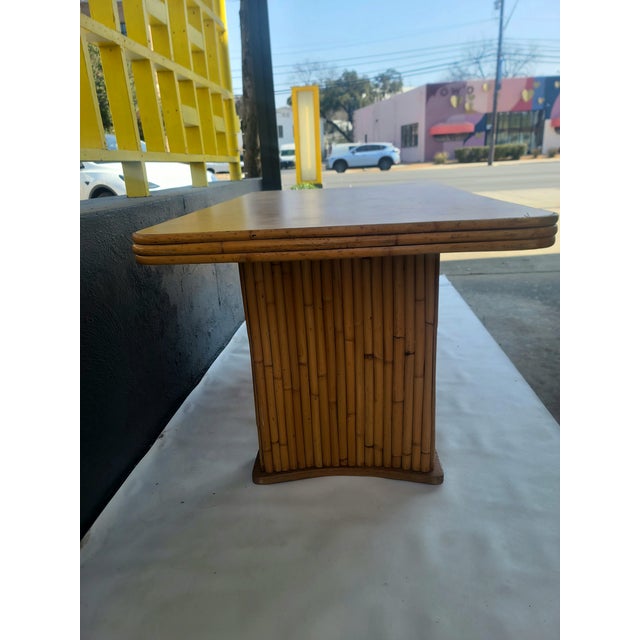 Vintage Rattan Patio Table With Curved Pedestal Bases, Attributed For Sale In San Antonio - Image 6 of 11