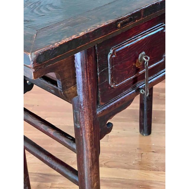 Cinnamon Chinese 19th Century Lacquered Elm Alter Console Table For Sale - Image 8 of 13