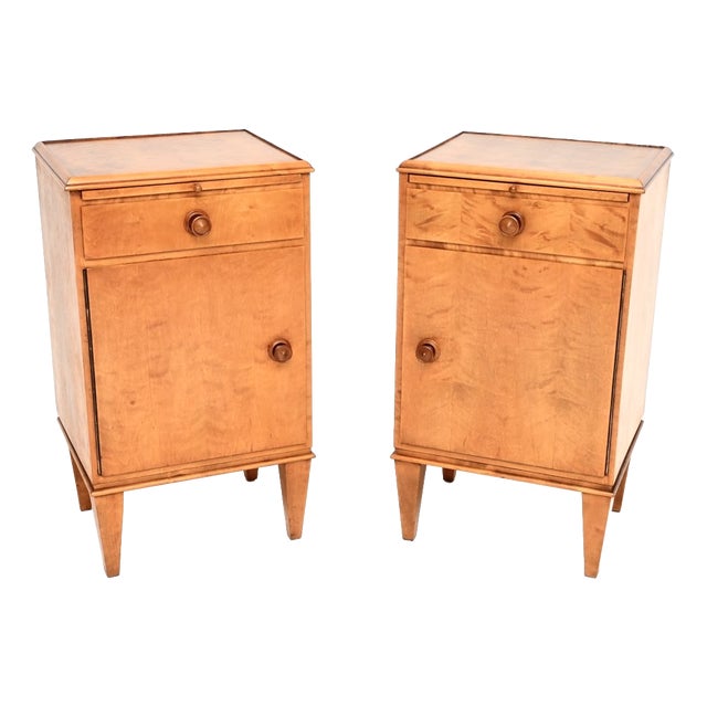 Vintage Swedish Satin Birch Bedside Cabinets, 1950s, Set of 2 For Sale