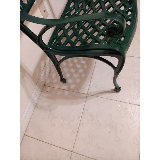 Vintage Cast Iron Patio Bench Lattice Design Green Mid Century Modern For Sale - Image 10 of 14