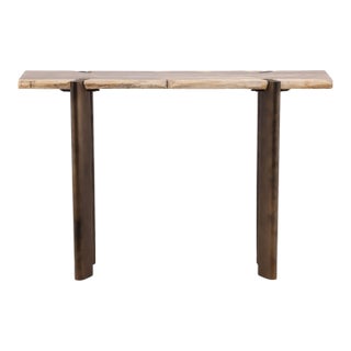 Petrified Wood & Bronze Console Table For Sale