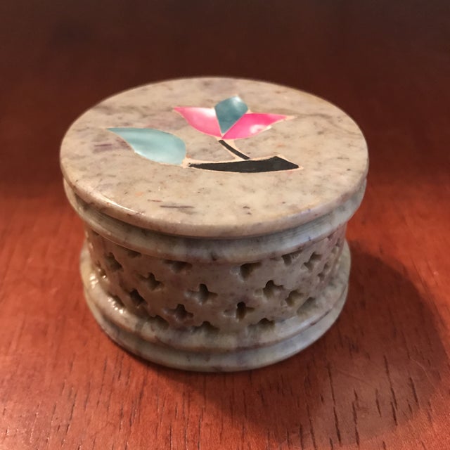 Soapstone Trinket Box with Floral Inlay Chairish