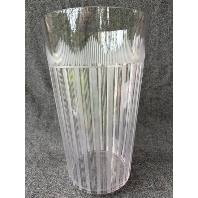 Large Vintage Clear Etched Crystal Vase For Sale - Image 9 of 18