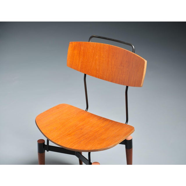 Italian Desk Chair in Teak and Black Iron, 1950s For Sale - Image 4 of 5