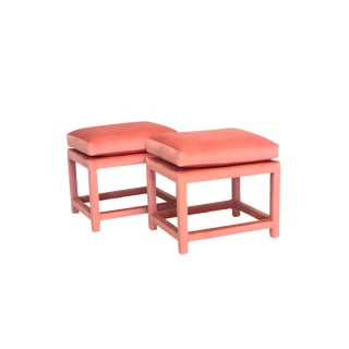 A Pair of Newly Upholstered Pink Velvet Parsons Stools For Sale
