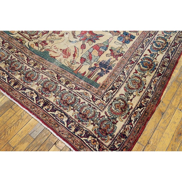 1890s Ivory Medallion Traditional Antique Antique Kerman Lavar Rug 7'9" X 11'9 Handknotted Wool Carpet For Sale In New York - Image 6 of 6
