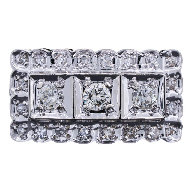 Vintage Art Deco Diamond Ring 14k White Gold Size 7.75 For Sale