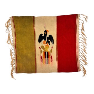 Antique 1920-30s Mexican Bandera Saltillo Serape Woven Eagle Flag Mat 20x17" For Sale