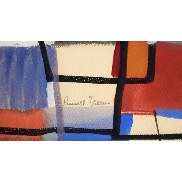 Mid 20th Century Geometric Abstract in Blue, Red, Black, and White - Acrylic on Paper by Russell Green For Sale - Image 5 of 8