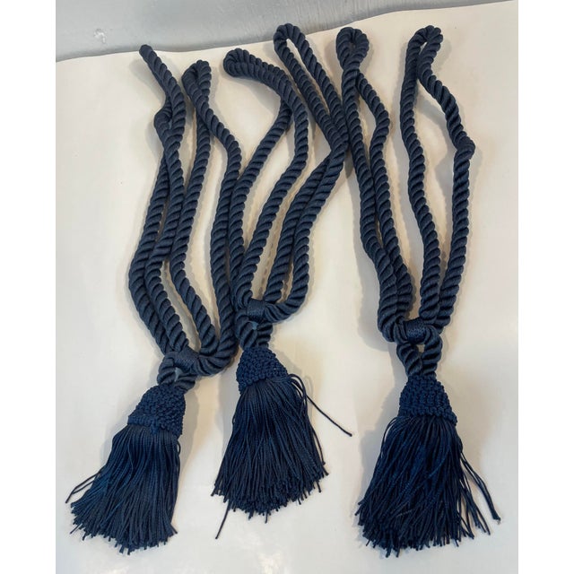 English Vintage Navy Tassel Tiebacks - Set of Three For Sale - Image 3 of 3